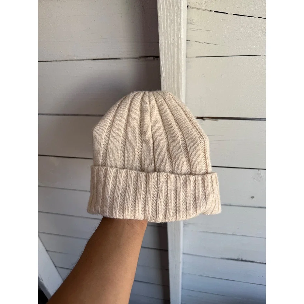 Polo Ralph Lauren Cream Ribbed Knit Beanie Wool Blend Pony Logo Hat OS